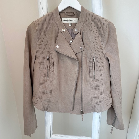 Sebby Collection Women’s Faux Suede Moto Jacket Taupe Size Large - Picture 1 of 14